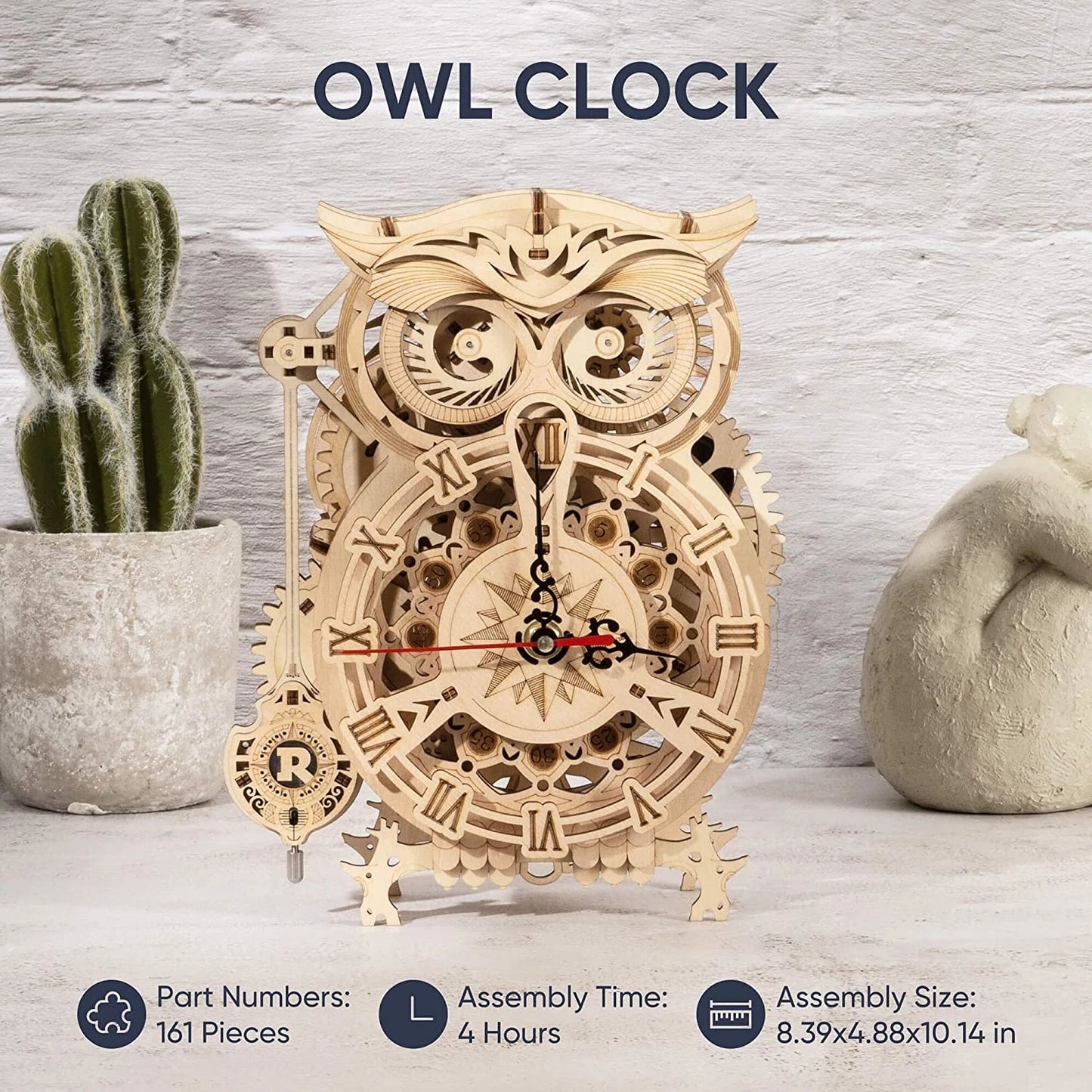 3D Owl Clock Wooden Puzzle